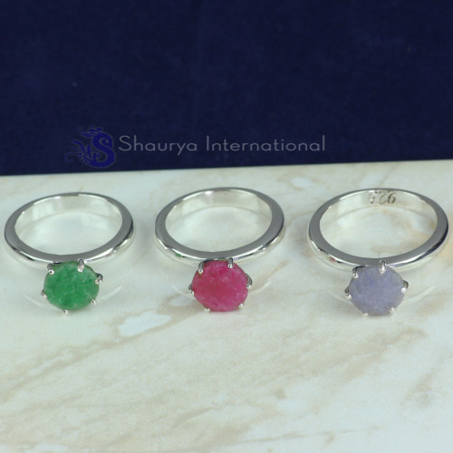 RUBY CORRUNDUM & EMERALD CORRUNDUM C - CMJ904- NATURAL GEMSTONE 3 PCS RINGS WHOLESALE LOT