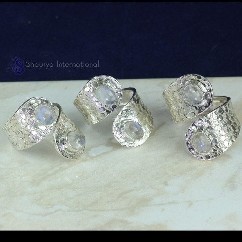 RAINBOW MOONSTONE D - CMJ904- NATURAL GEMSTONE 3 PCS RINGS WHOLESALE LOT