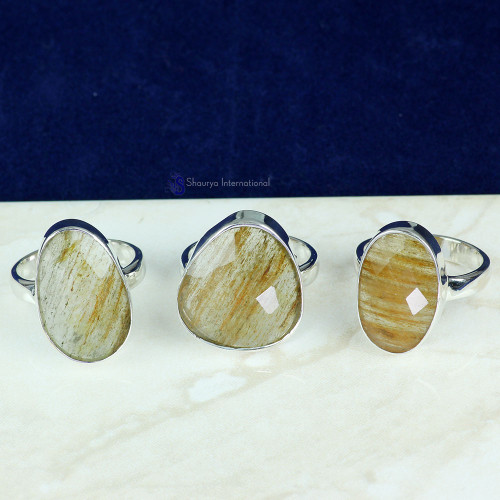 RUTALITED QUARTZ O - CMJ904- NATURAL GEMSTONE 3 PCS RINGS WHOLESALE LOT