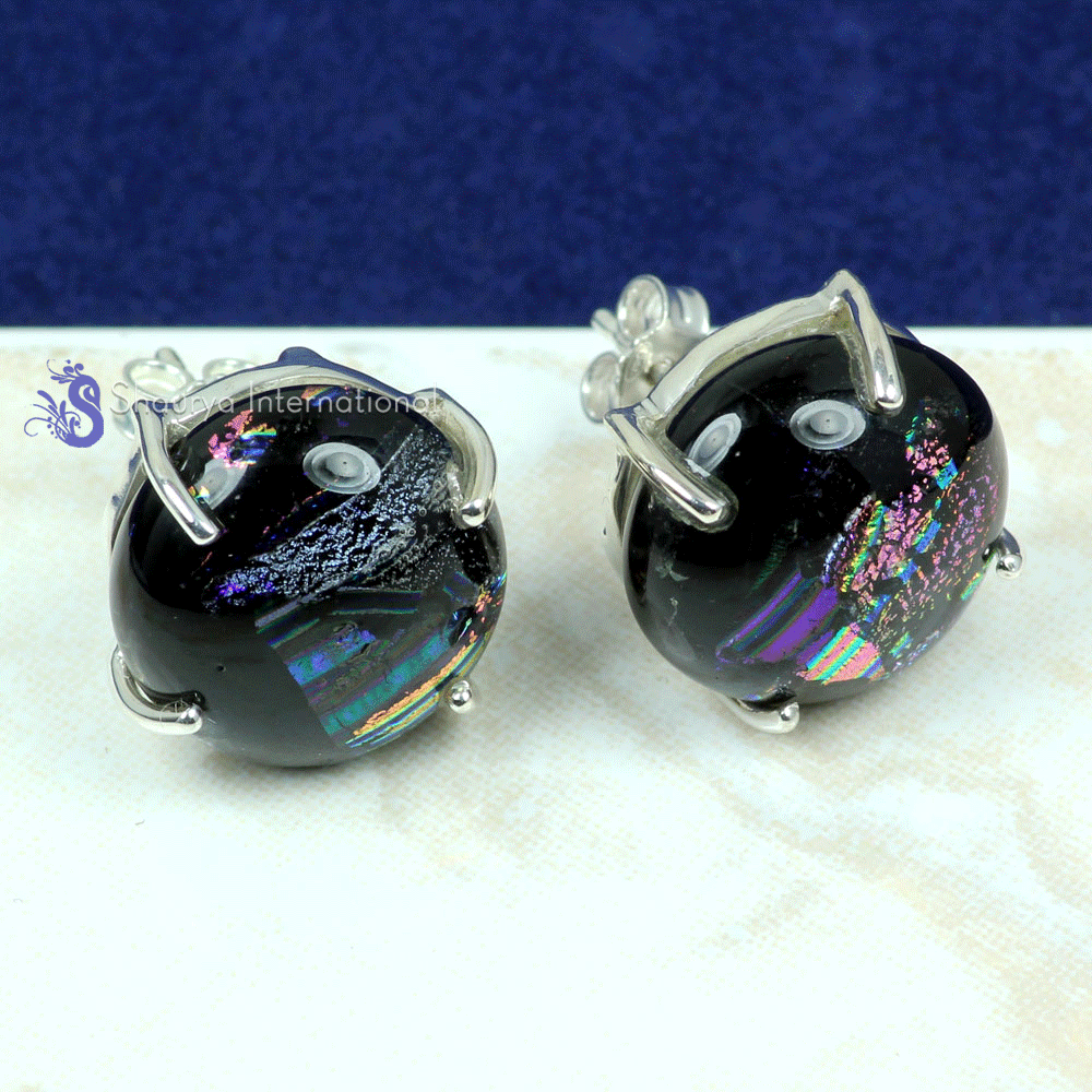Dichroic Glass G - SSE891- BEAUTIFUL NATURAL GEMSTONE PRONG SETTING STUD EARRINGS W