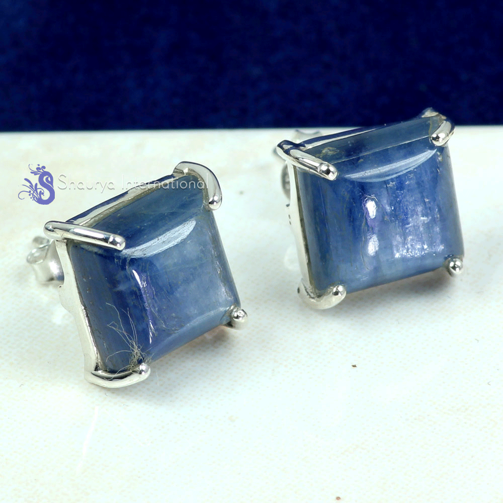 Kynite Cab I - SSE891- BEAUTIFUL NATURAL GEMSTONE PRONG SETTING STUD EARRINGS W