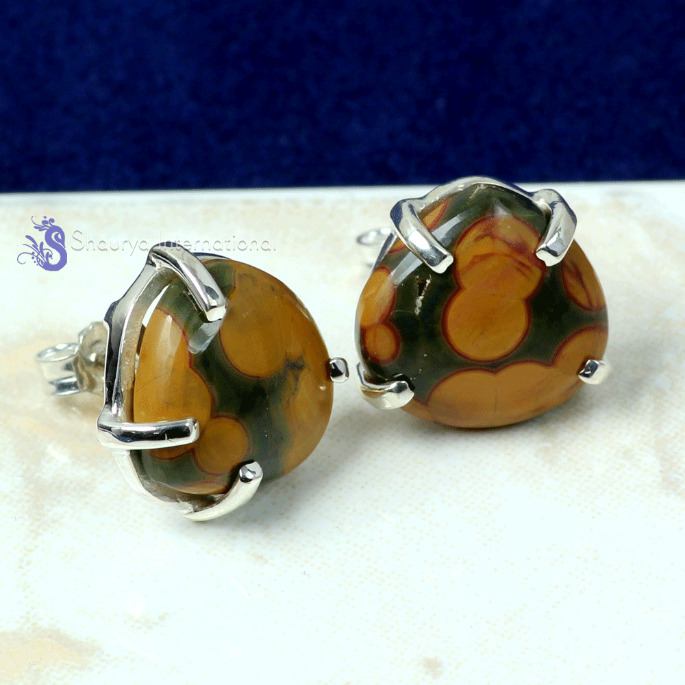Ocean Jasper O - SSE891- BEAUTIFUL NATURAL GEMSTONE PRONG SETTING STUD EARRINGS W