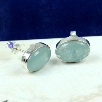Aquamarine G - SSE890- NATURAL GEMSTONE TRENDY STUD EARRINGS MADE IN 925 STERLI Aquamarine G - SSE890- NATURAL GEMSTONE TRENDY STUD EARRINGS MADE IN 925 STERLI