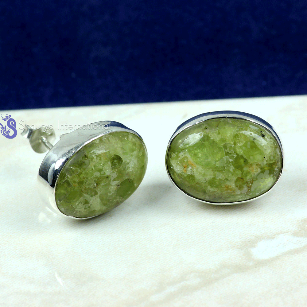 Mohave Peridot H - SSE890- NATURAL GEMSTONE TRENDY STUD EARRINGS MADE IN 925 STERLI