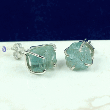 Aquamarine Rough C - SSE889- NATURAL DRUZY & ROUGH GEMSTONE PRONG & PLAIN SETTING EAR Aquamarine Rough C - SSE889- NATURAL DRUZY & ROUGH GEMSTONE PRONG & PLAIN SETTING EAR