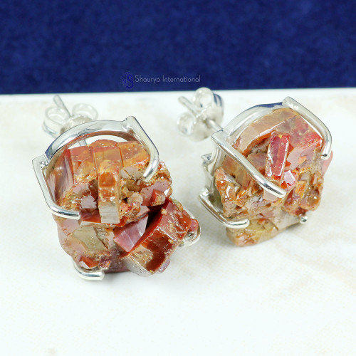 Vanadinite Druzy F - SSE889- NATURAL DRUZY & ROUGH GEMSTONE PRONG & PLAIN SETTING EAR