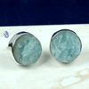 Aquamarine Druzy H - SSE889- NATURAL DRUZY & ROUGH GEMSTONE PRONG & PLAIN SETTING EAR