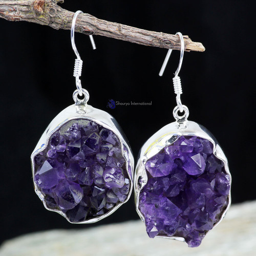 Amethyst Druzy C - XSE962- EXCLUSIVE 925 STERLING SILVER NATURAL GEMSTONE EARRINGS Amethyst Druzy C - XSE962- EXCLUSIVE 925 STERLING SILVER NATURAL GEMSTONE EARRINGS