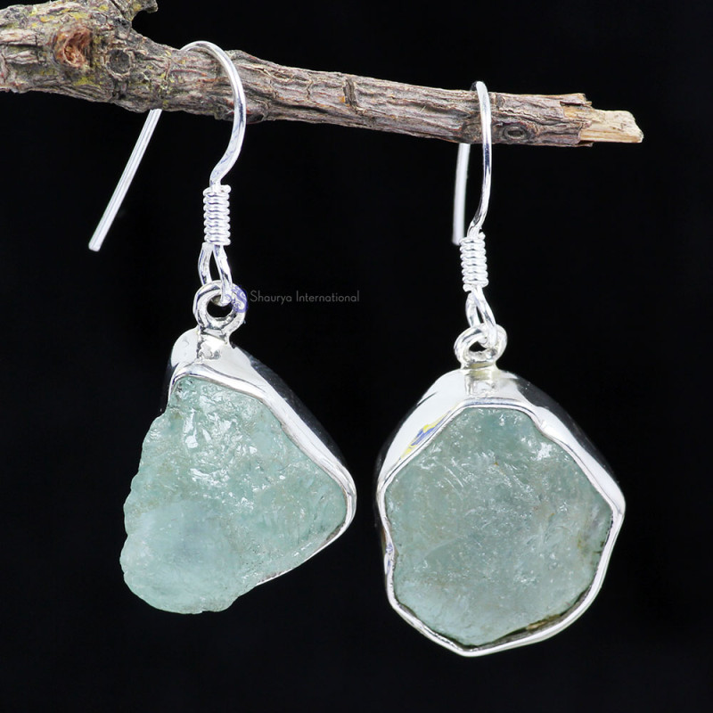 Aquamarine Rough B - XSE961- NEW COLLECTION OF NATURAL GEMSTONE EARRINGS MADE IN 925 Aquamarine Rough B - XSE961- NEW COLLECTION OF NATURAL GEMSTONE EARRINGS MADE IN 925