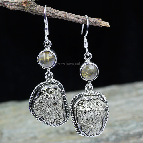 Pyrite Druzy C - XSE961- NEW COLLECTION OF NATURAL GEMSTONE EARRINGS MADE IN 925 Pyrite Druzy C - XSE961- NEW COLLECTION OF NATURAL GEMSTONE EARRINGS MADE IN 925