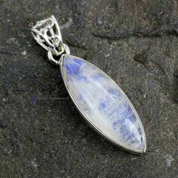 RAINBOW MOONSTONE H - ISP791- 925 STERLING SILVER SEMIPRECIOUS GEMSTONE TRENDY PENDANT RAINBOW MOONSTONE H - ISP791- 925 STERLING SILVER SEMIPRECIOUS GEMSTONE TRENDY PENDANT