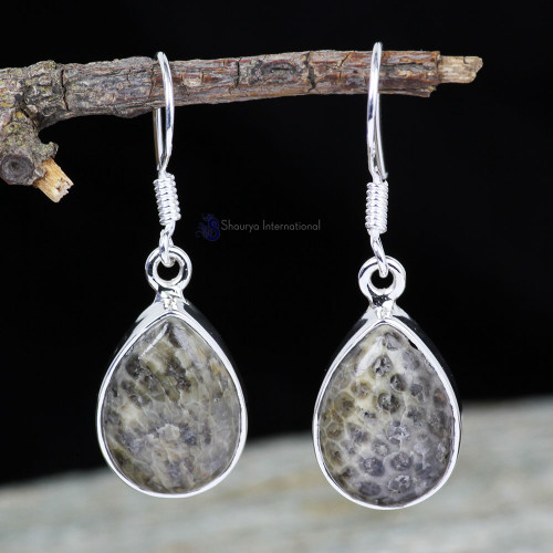 BLACK CORAL C - XSE959- 925 STERLING SILVER NATURAL GEMSTONE BEAUTIFUL EARRINGS BLACK CORAL C - XSE959- 925 STERLING SILVER NATURAL GEMSTONE BEAUTIFUL EARRINGS