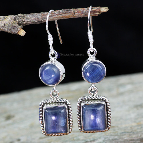 KYNITE CAB B - XSE958- NATURAL TWO GEMSTONE FANTASTIC EARRINGS MADE IN 925 STER KYNITE CAB B - XSE958- NATURAL TWO GEMSTONE FANTASTIC EARRINGS MADE IN 925 STER