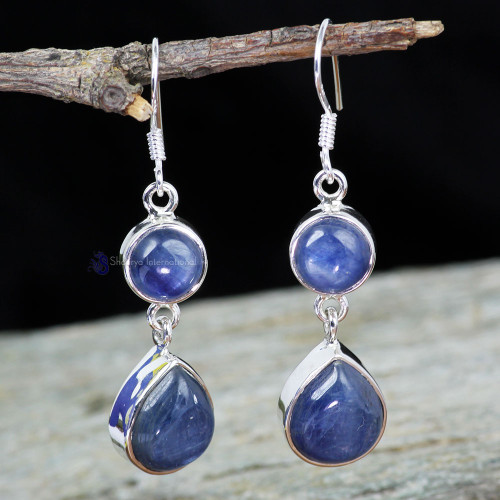 KYNITE CAB E - XSE958- NATURAL TWO GEMSTONE FANTASTIC EARRINGS MADE IN 925 STER KYNITE CAB E - XSE958- NATURAL TWO GEMSTONE FANTASTIC EARRINGS MADE IN 925 STER