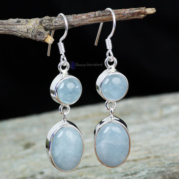 AQUAMARINE O - XSE958- NATURAL TWO GEMSTONE FANTASTIC EARRINGS MADE IN 925 STER AQUAMARINE O - XSE958- NATURAL TWO GEMSTONE FANTASTIC EARRINGS MADE IN 925 STER