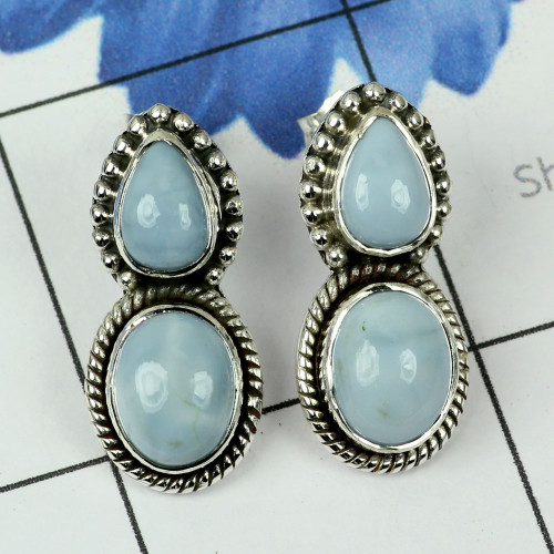BLUE OPAL A - SSE888-MULTI CUT N CAB GEMSTONE 925 STERLING SILVER STUD EARRING