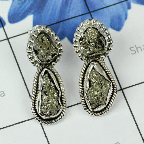 PYRITE DRUZY B - SSE888-MULTI CUT N CAB GEMSTONE 925 STERLING SILVER STUD EARRING