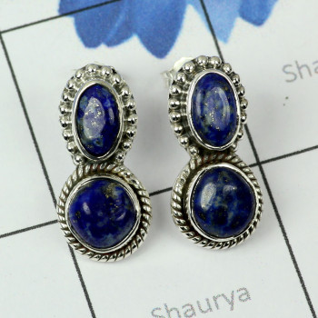 LAPIS C - SSE888-MULTI CUT N CAB GEMSTONE 925 STERLING SILVER STUD EARRING