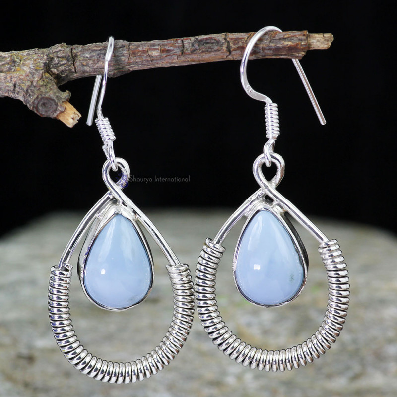 BLUE OPAL O - XSE954- NEW FANCY DESIGN NATURAL GEMSTONE EARRINGS MADE IN 925 S BLUE OPAL O - XSE954- NEW FANCY DESIGN NATURAL GEMSTONE EARRINGS MADE IN 925 S
