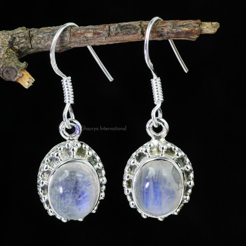 RAINBOW MOONSTONE H - XSE952- NATURAL GEMSTONE DESIGNER EARRINGS MADE IN 925 STERLING