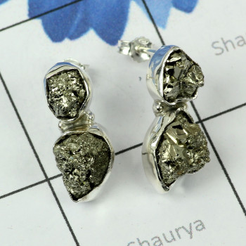 PRYNITE DRUZY D - SSE887-EXCLUSIVE SILVER FABULOUS GEMSTONE STUD EARRING