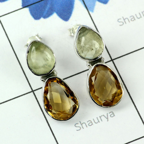 CITRINE G - SSE887-EXCLUSIVE SILVER FABULOUS GEMSTONE STUD EARRING