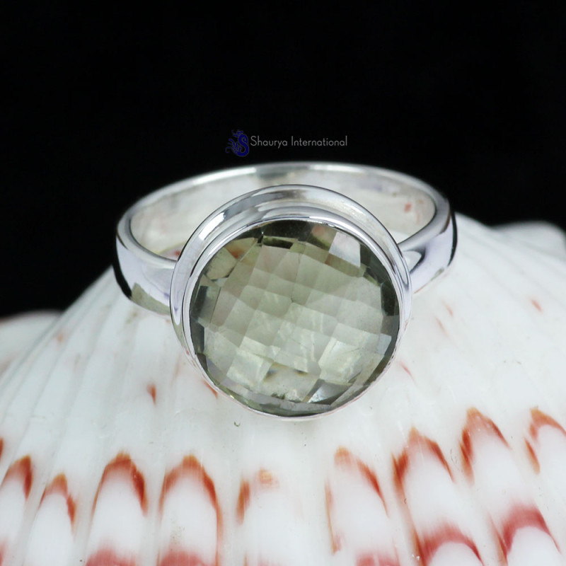GREEN AMETHYST CUT G - BDR959- WONDERFUL GREEN AMETHYST CUT GEMSTONE RINGS MADE IN 925
