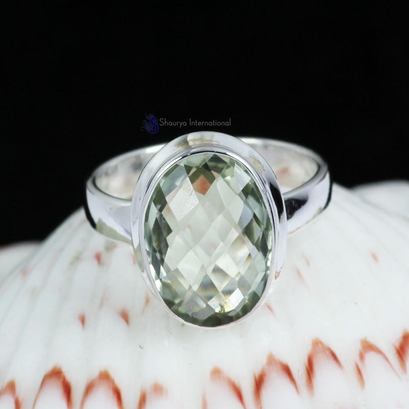 GREEN AMETHYST CUT I - BDR959- WONDERFUL GREEN AMETHYST CUT GEMSTONE RINGS MADE IN 925