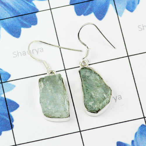 AQUAMARINE ROUGH D - XSE947- NEW DESIGNER EARRINGS WITH NATURAL GEMSTONE MADE IN 925 AQUAMARINE ROUGH D - XSE947- NEW DESIGNER EARRINGS WITH NATURAL GEMSTONE MADE IN 925