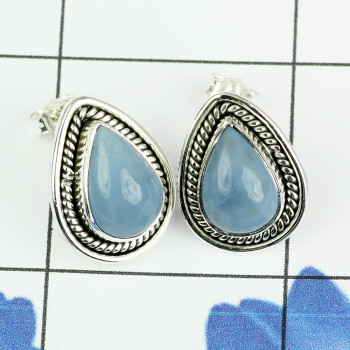BLUE OPAL C - SSE886- BEAUTIFUL DESIGNER NATURAL GEMSTONE STUD EARRINGS MADE I