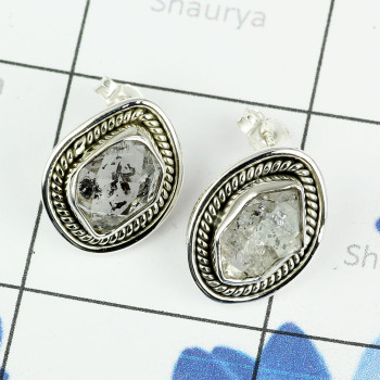 HERKIMER DIAMOND ROUGH H - SSE886- BEAUTIFUL DESIGNER NATURAL GEMSTONE STUD EARRINGS MADE I