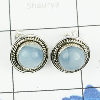 BLUE OPAL I - SSE886- BEAUTIFUL DESIGNER NATURAL GEMSTONE STUD EARRINGS MADE I
