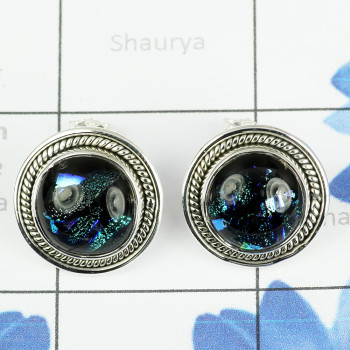 DICHROIC GLASS O - SSE886- BEAUTIFUL DESIGNER NATURAL GEMSTONE STUD EARRINGS MADE I