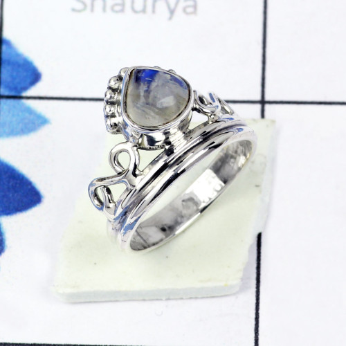 RAINBOW MOONSTONE H - BDR956- EXCLUSIVE NEW COLLECTION OF RAINBOW MOONSTONE RINGS MADE