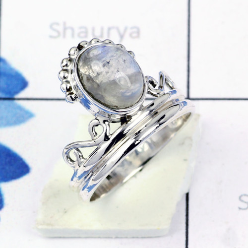 RAINBOW MOONSTONE J - BDR956- EXCLUSIVE NEW COLLECTION OF RAINBOW MOONSTONE RINGS MADE