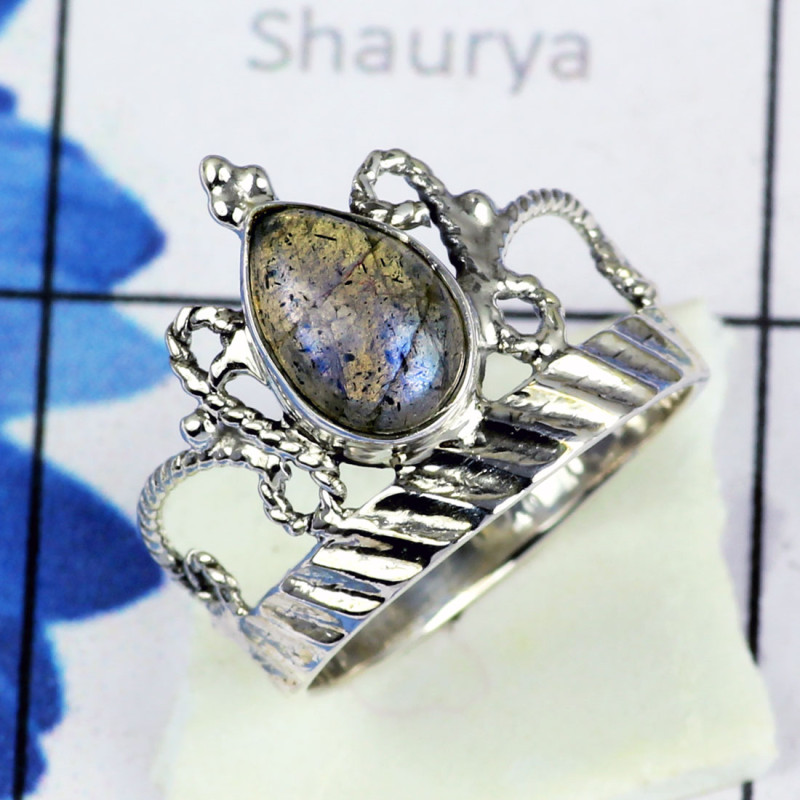 LABRADORITE A - BDR955- NEW DESIGNER NATURAL LABRADORITE GEMSTONE RINGS MADE IN