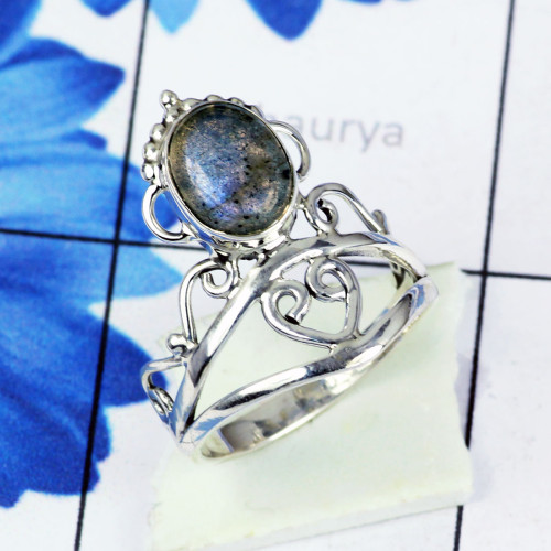 LABRADORITE G - BDR955- NEW DESIGNER NATURAL LABRADORITE GEMSTONE RINGS MADE IN