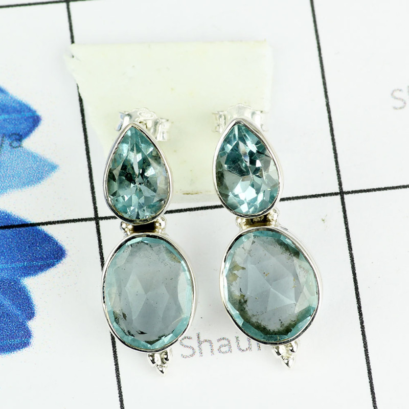BLUE TOPAZ A - SSE885- AMAZING DESIGNER OF NATURAL TWO GEMSTONE STUD EARRINGS M BLUE TOPAZ A - SSE885- AMAZING DESIGNER OF NATURAL TWO GEMSTONE STUD EARRINGS M