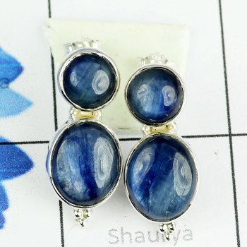 KYNITE CAB F - SSE885- AMAZING DESIGNER OF NATURAL TWO GEMSTONE STUD EARRINGS M