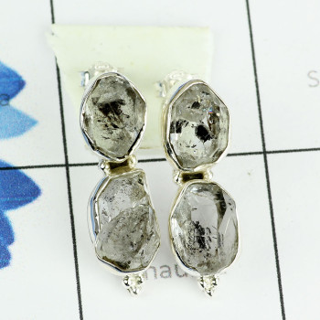 HERKIMER DIAMOND ROUGH G - SSE885- AMAZING DESIGNER OF NATURAL TWO GEMSTONE STUD EARRINGS M