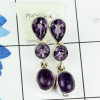 AMETHYST CAB & CUT O - SSE884- LOVELY DESIGNER NATURAL THREE GEMSTONE EARRINGS MADE IN