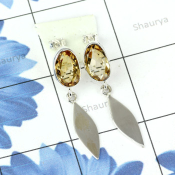 CITRINE CUT C - SSE883- WONDERFUL DESIGEND NATURAL GEMSTONE EARRINGS MADE IN 925