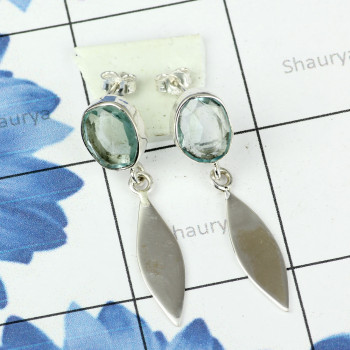BLUE TOPAZ F - SSE883- WONDERFUL DESIGEND NATURAL GEMSTONE EARRINGS MADE IN 925