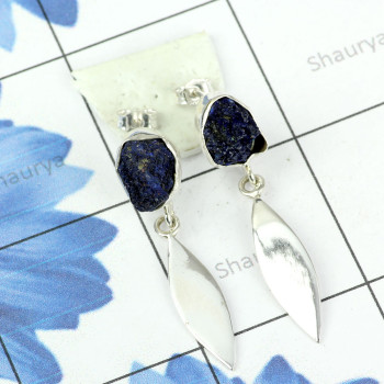 AZURITE DRUZY O - SSE883- WONDERFUL DESIGEND NATURAL GEMSTONE EARRINGS MADE IN 925