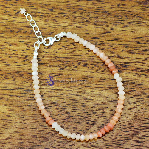 MOONSTONE C - BBS999- NATURAL GEMSTONE BEADS NEW DESIGNED BRACELETS WITH 925 S