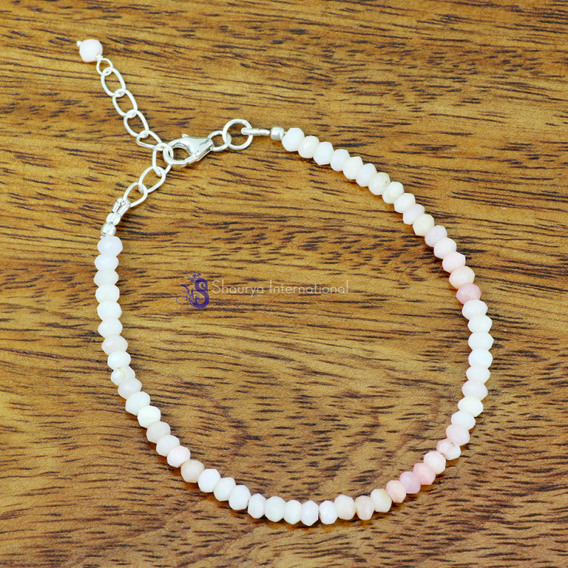 PINK OPAL C - BBS998- EXCLUSIVE NATURAL GEMSTONE BEADS BRACELETS MADE IN 925 S