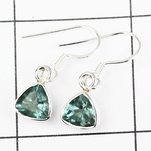 BLUE TOPAZ F - CMJ903- 925 STERLING SILVER WITH NATURAL GEMSTONE BEZEL EARRINGS