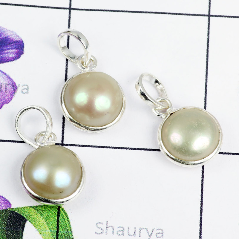 PEARL A - SBP895- NATURAL GEMSTONE BEAUTIFUL 3PCS BEZEL PENDANTS SET MADE PEARL A - SBP895- NATURAL GEMSTONE BEAUTIFUL 3PCS BEZEL PENDANTS SET MADE