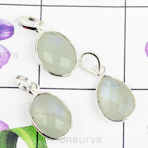 RAINBOW MOONSTONE C - SBP895- NATURAL GEMSTONE BEAUTIFUL 3PCS BEZEL PENDANTS SET MADE RAINBOW MOONSTONE C - SBP895- NATURAL GEMSTONE BEAUTIFUL 3PCS BEZEL PENDANTS SET MADE