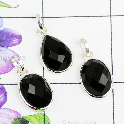 BLACK ONYX CUT F - SBP895- NATURAL GEMSTONE BEAUTIFUL 3PCS BEZEL PENDANTS SET MADE BLACK ONYX CUT F - SBP895- NATURAL GEMSTONE BEAUTIFUL 3PCS BEZEL PENDANTS SET MADE